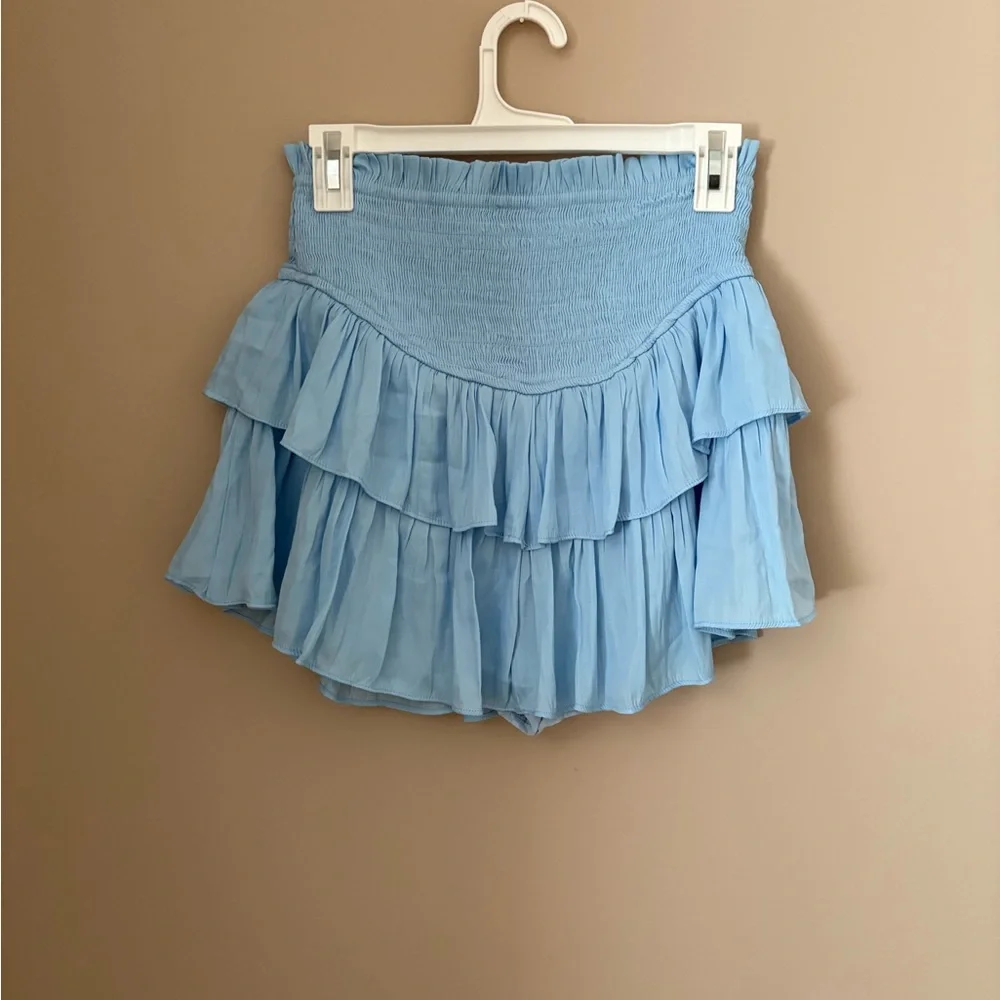 ee:some Women's Sky Blue Ruffle Mini Skirt Size S Summer Elastic Waist - Picture 5 of 5
